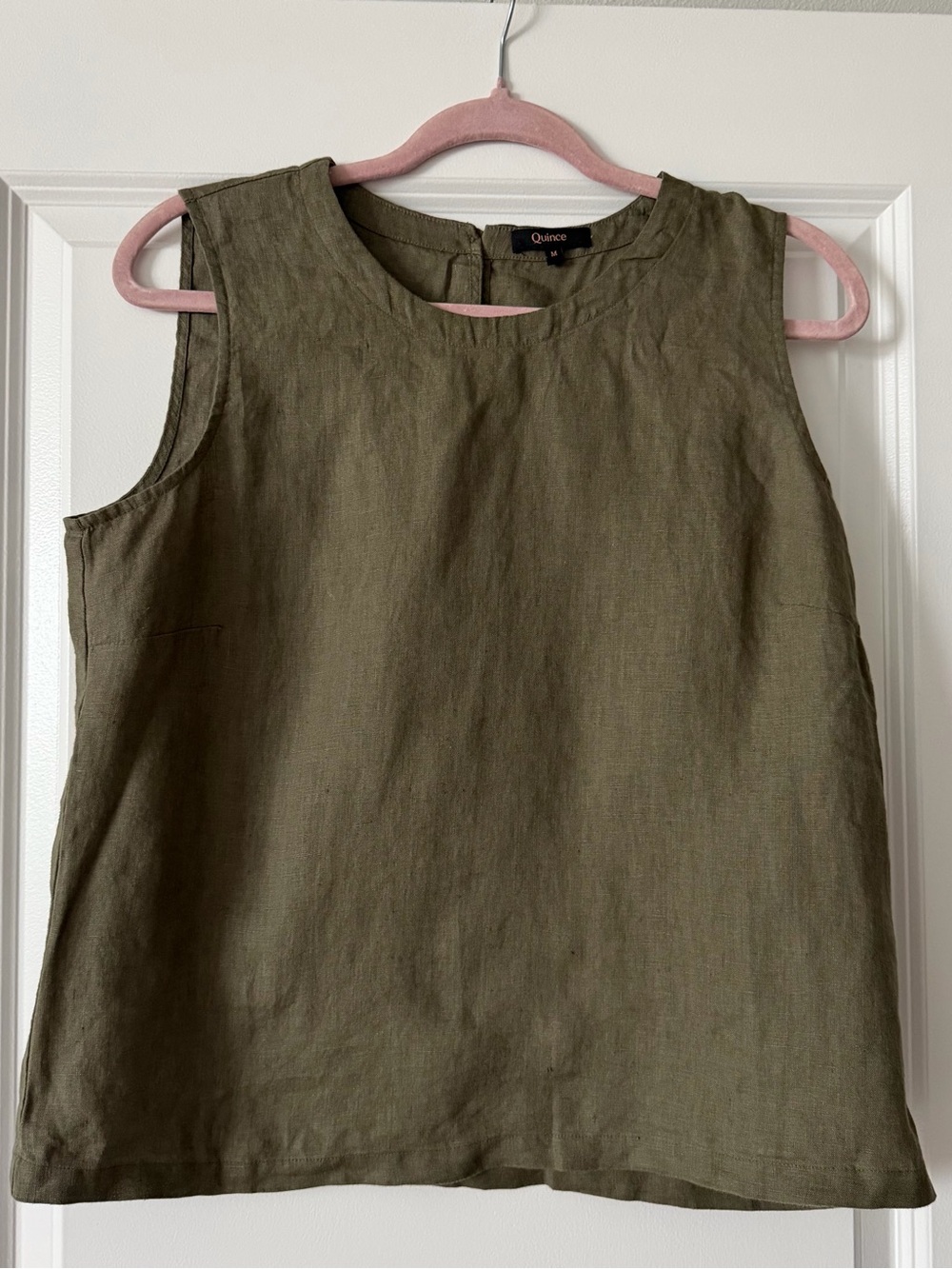 Quince Olive Sleeveless Linen Shell Top